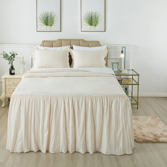 JML Ruffle Skirt Bedspread Set - 4 Piece, Soft Quilt Set with Shams and Area Rugs,Queen,Cream