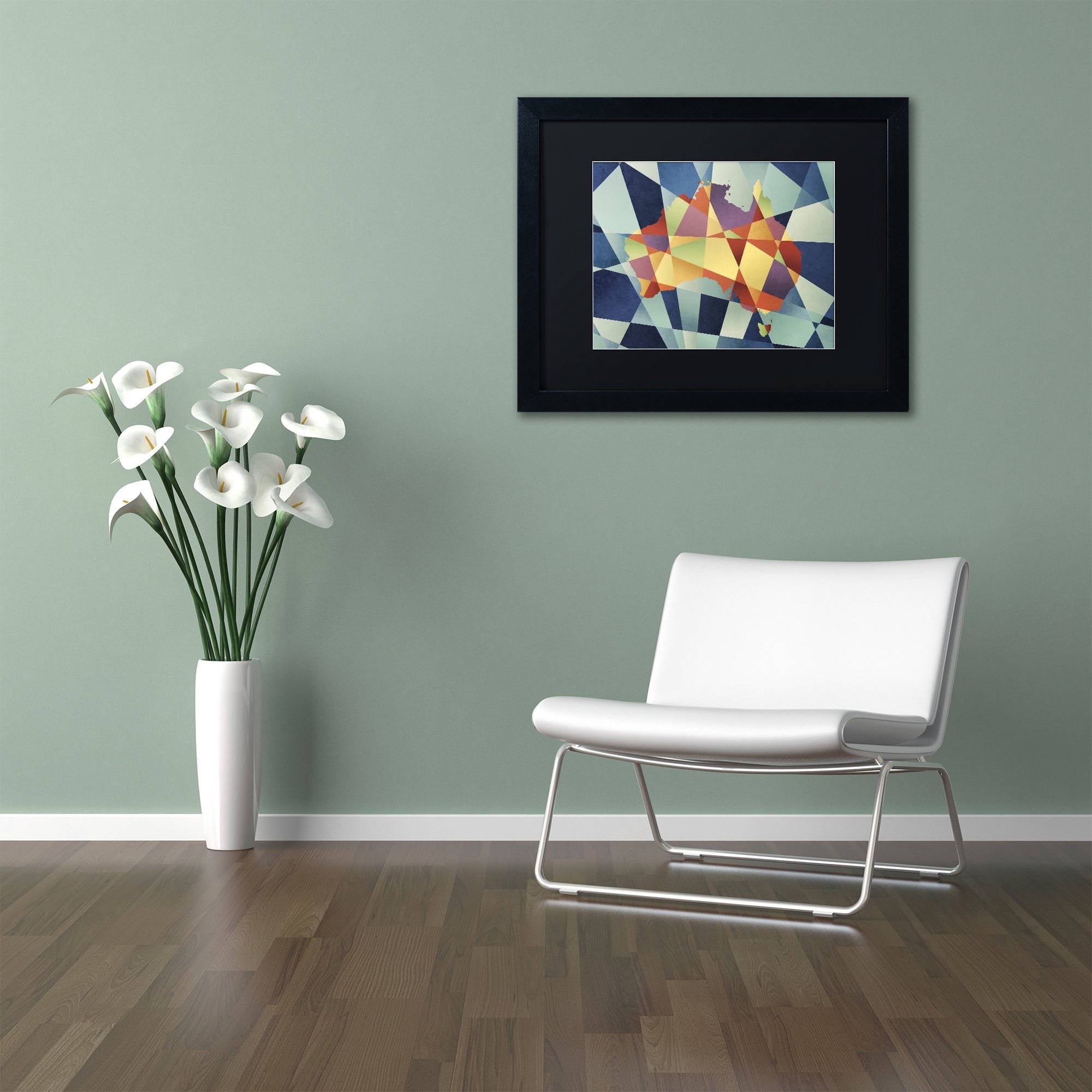 Trademark Fine Art 'Australia Geometric Retro Map' Canvas Art by Michael Tompsett, Black Matte, Black Frame