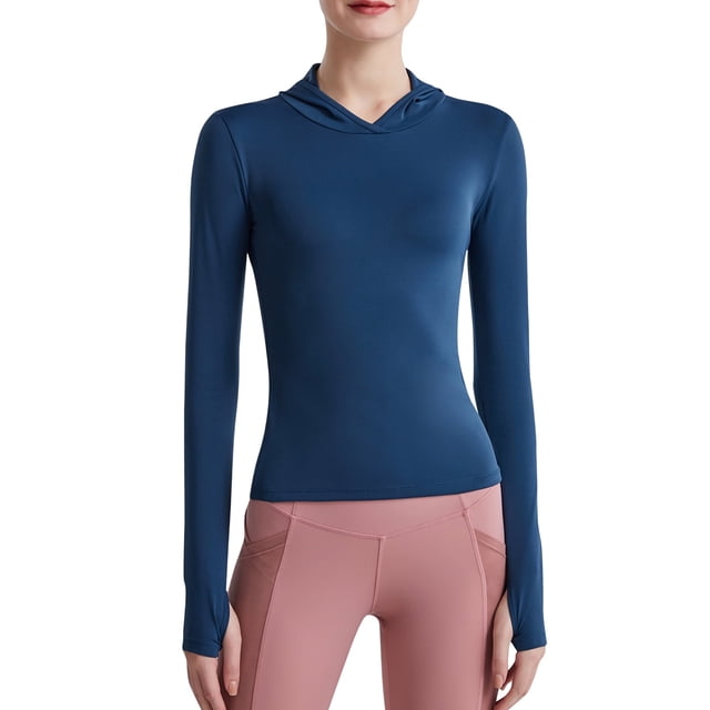 Sudadera con capucha deportiva para mujer con agujeros para los pulgares de secado rápido Slim Fit