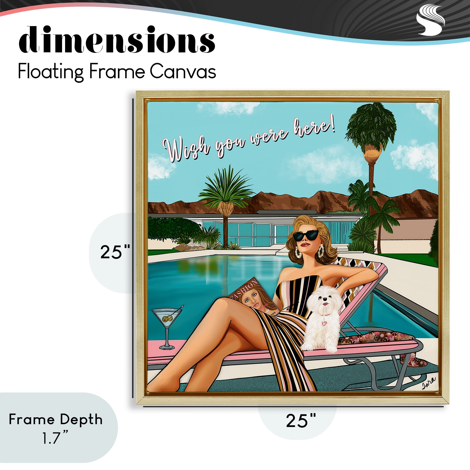 Stupell Industries Wish You Were Here Palm Springs Gold Framed Floater Canvas Wall Art, design by Tara Boone