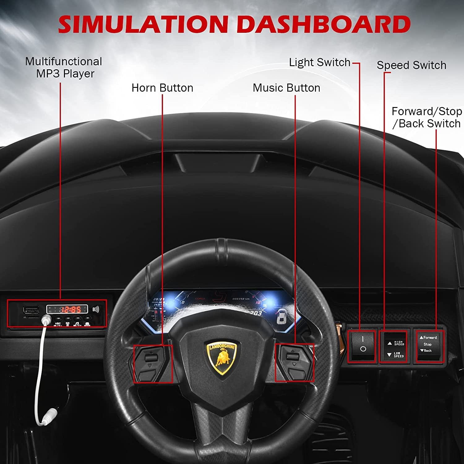 OLAKIDS 12V Licensed Lamborghini Sian Kids Ride On Car with Parent Remote Control, Spring Suspension, MP3 Player, Electric Toy Roadster Carbon Fiber Textured for Toddler Children(Black)