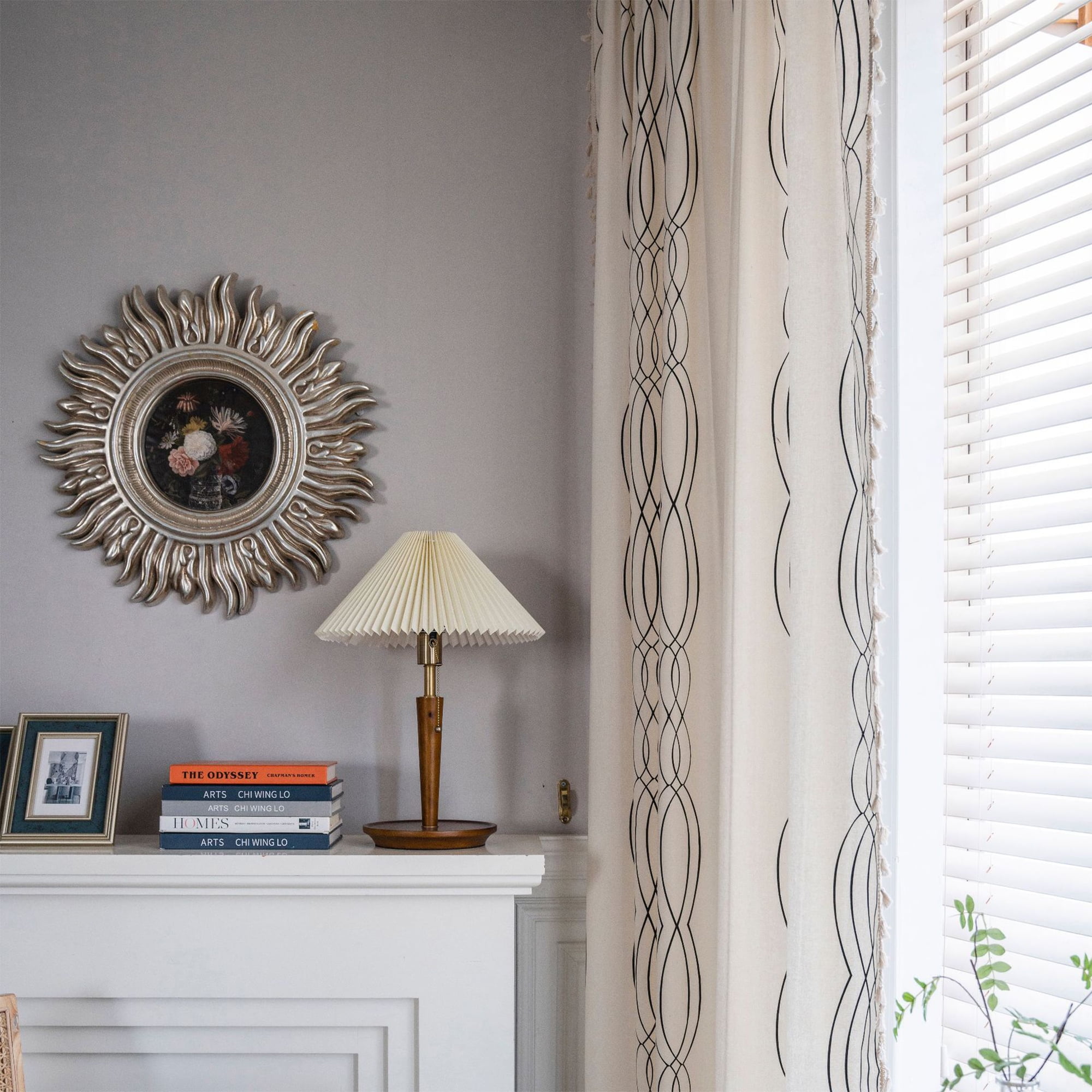 Turkio Cotton Linen Curtains with Geometric Black Stripes and Tassel Design,84 Inches Long,1 Panel
