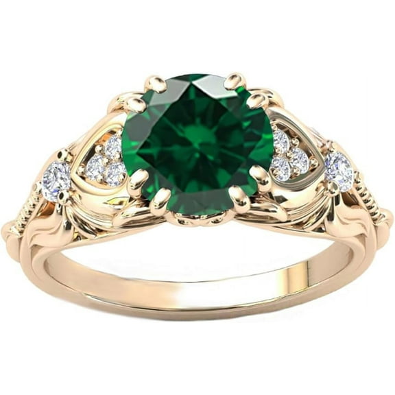 Divine Creation 1.50 Ct Round Cut Green Emerald Wedding Engagement Halo Ring 14K Rose Gold Plated 925 Sterling Silver For Women's -10