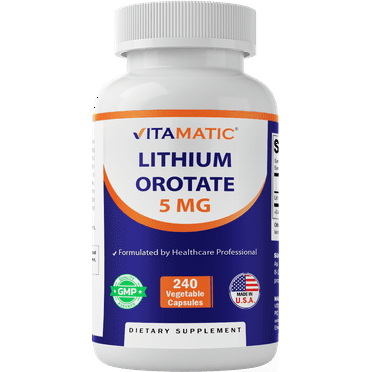 Vitamatic Lithium Orotate 5mg, 240 Veggie Capsules, Non-GMO, Gluten Free.