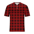 thumbnail image 5 of Cmfcve Round Neck T-shirts for Men Plaid Button Top Blouses Short Sleeve Pullover Work Tee Tops, 5 of 5