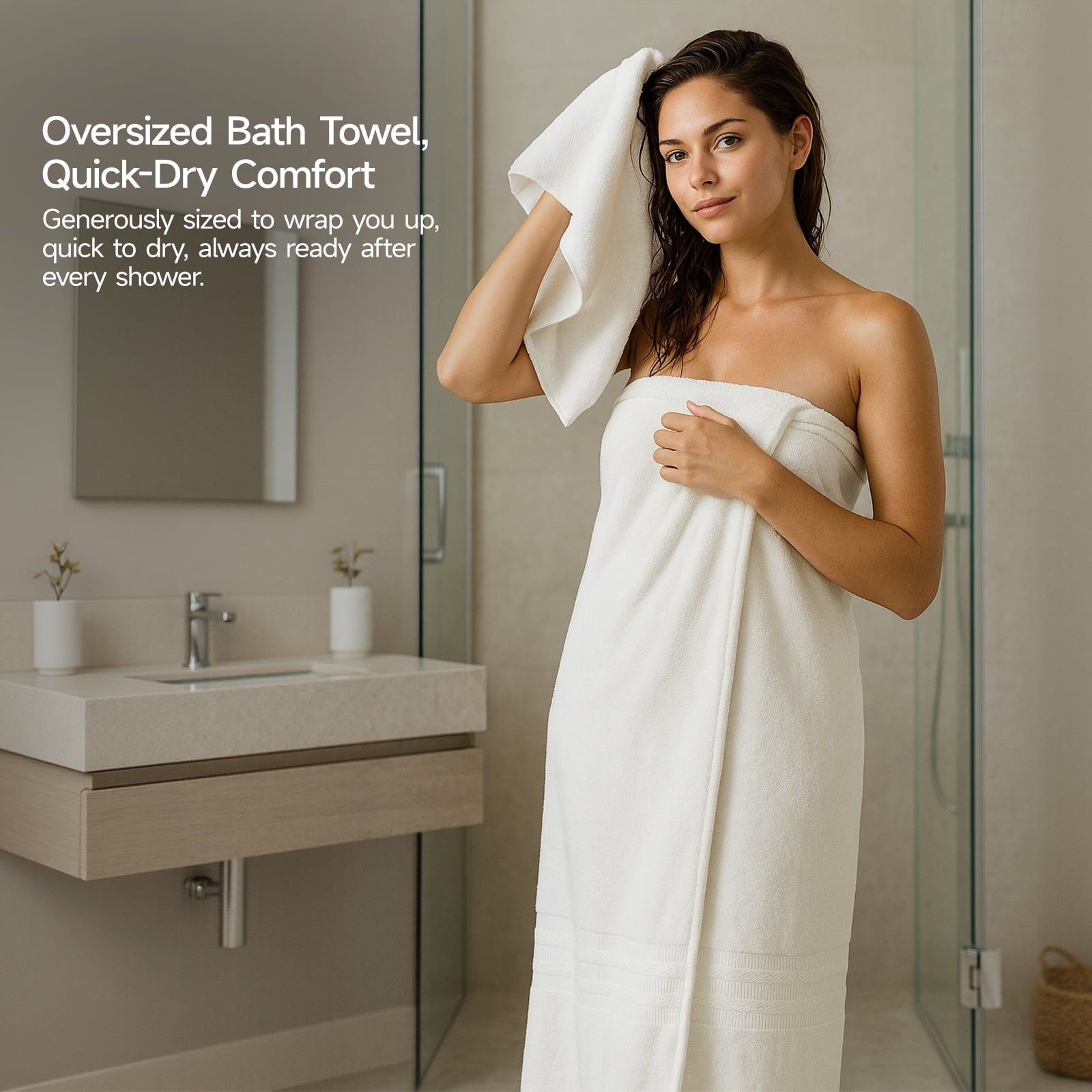 REDKISS 8-Piece 100% Cotton Towel Set, 600GSM Luxury White Bath Towels. Quick Dry Hand Towels & Washcloths