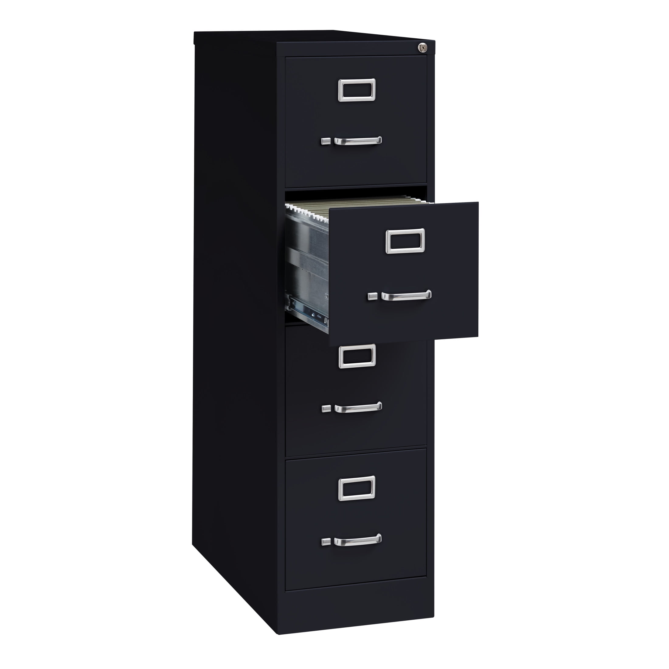Hirsh Pro 4 Drawer Letter Locking Metal Vertical File Cabinet, 26.5" Deep, Black