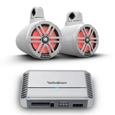 Rockford Fosgate - M2WL-8 2-Way Color Optix 8" White Wake Tower Speakers with Punch Marine Series PM600X4 Amplifier
