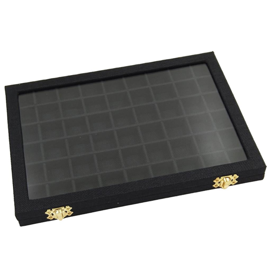 54 Grids Jewelry Tray Case Velvet Display Box Holder Storage Organizer - Black