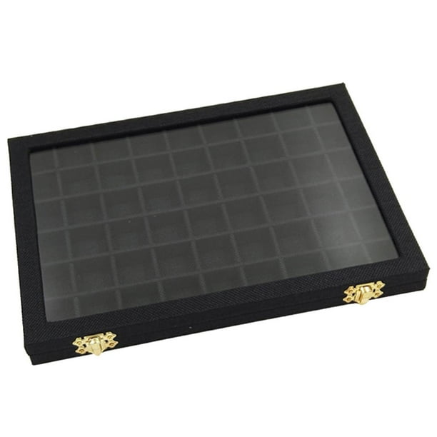Bandeja de joyería de terciopelo Hugo 54 ranuras grandes para gemelo espárrago Negro