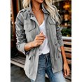 thumbnail image 4 of Long Sleeve Women Spring Fall Solid Color Zipper Coat Stand Collar Casual Military Anorak Jackets with Pocket, 4 of 6