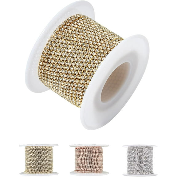 Mr. Pen- Crystal Rhinestone Close Chain, 1 Roll 11 Yard, 2mm Rhinestones, Gold Rhinestones for Crafts