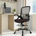 thumbnail image 2 of HYLONE Drafting Chair, Tall Office Chair Standing Desk Chair Brown Mesh High-Back Drafting Stool with Flip-Up Arms, Adjustable Foot Ring, Brown, 2 of 7