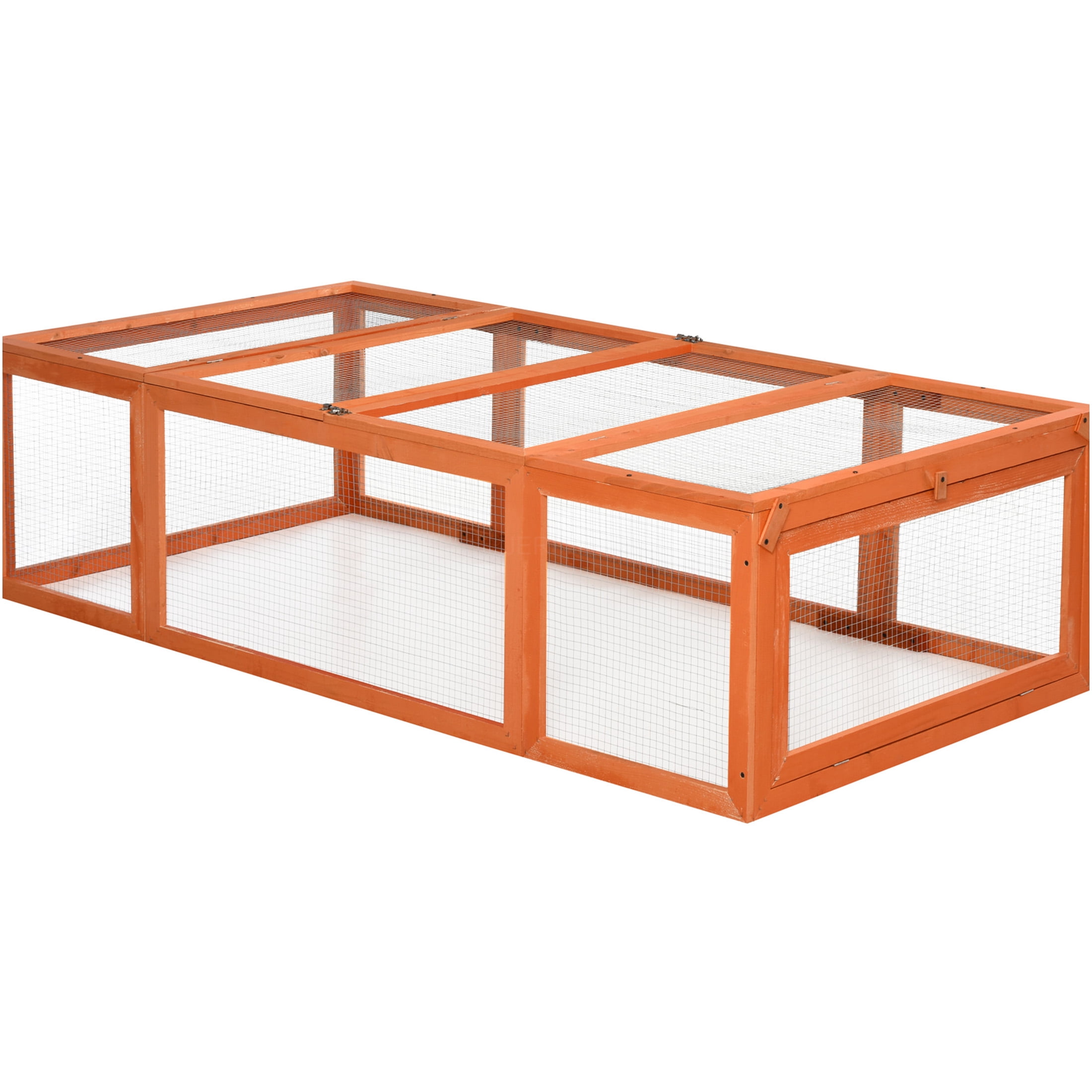JERFIT Large Outdoor Rabbit Hutch with Run, Wooden Bunny Cage Habitat Enclosure for Rabbits, Guinea Pigs, Natural Orange Finish
