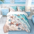 thumbnail image 3 of Manfei Watercolor Beach Wave Seashell Starfish Twin Bedding Sets for Kids Boys and Girls, Coastal Nautical Print Bedding Comforter Set, Reversible 7-Piece, 3 of 6