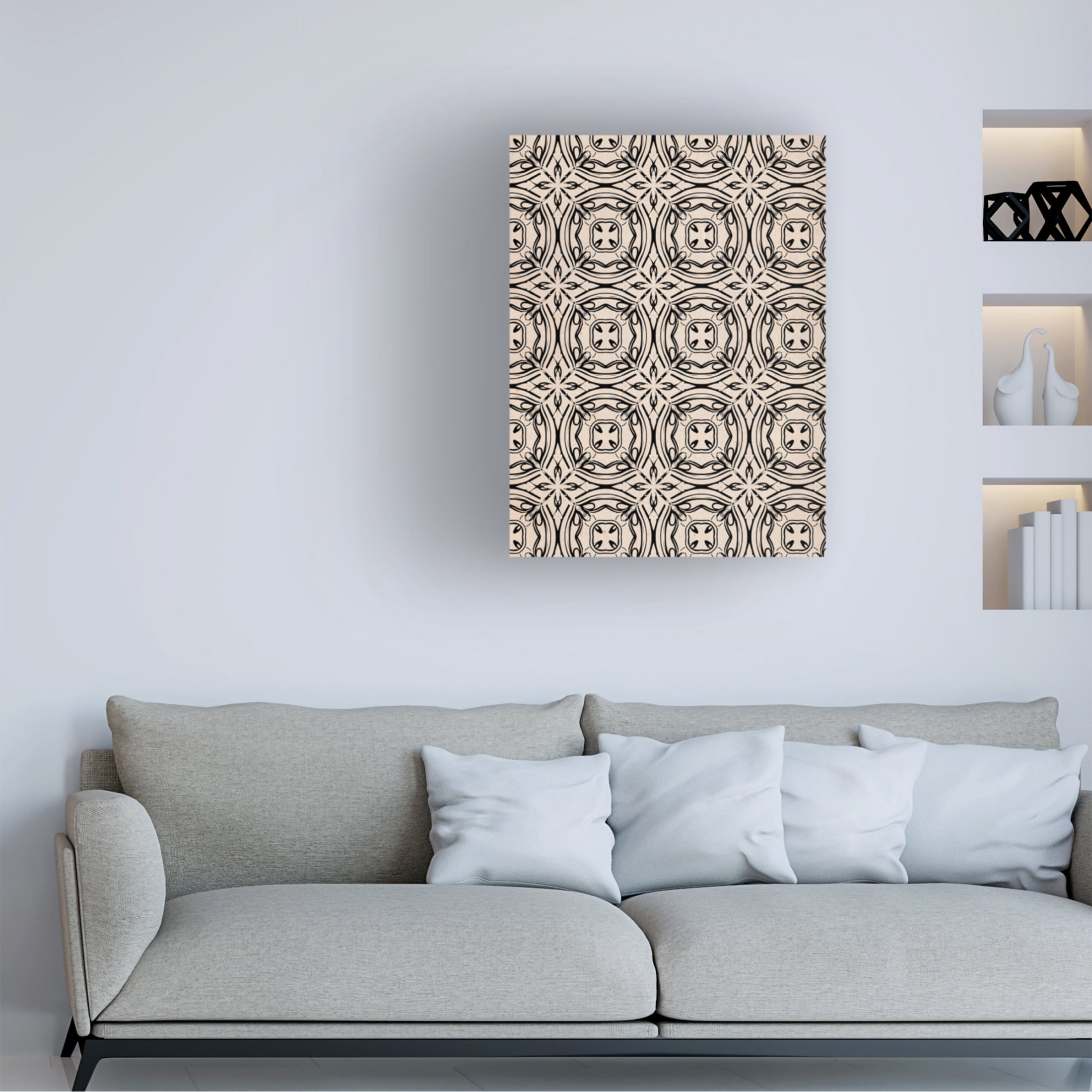 Canvas Wall Art - Treechild 'Beige and Black Tile Pattern' Wall Art for Living Room, Bedroom, or Office D?cor by Trademark Fine Art - 18 x 24 Inches