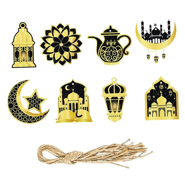 8 piezas de adornos colgantes Eid para Ramadán, para bodas en el patio trasero Negro y oro