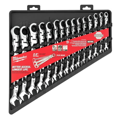 UPC: 0045242570713 | Milwaukee 48-22-9513 15-Piece Metric Flex Head Ratcheting Combination Wrench Set