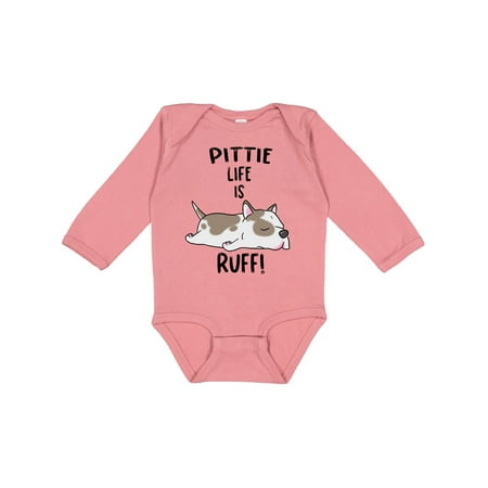 

Inktastic Pittie Life is Ruff! Spotted Pit Bull Gift Baby Boy or Baby Girl Long Sleeve Bodysuit