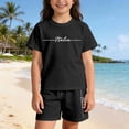 thumbnail image 1 of Girls Casual Alphabet Print Loose Fit Kids Summer Short Sleeve Outfits Girls Clothes Set, 1 of 6