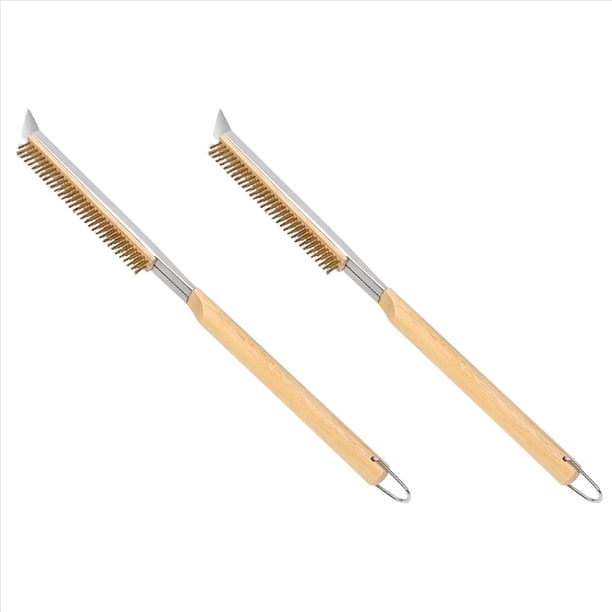 2X Cepillo para Horno de Pizza de 21 Pulgadas con Raspadores, Cepillo de Limpieza de Piedra de Pizza de Alambre de Cobre para Limpieza de Parrilla de Barbacoa