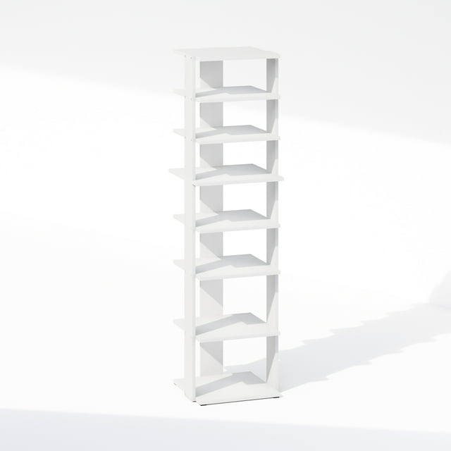 Furinno Compact 8-Tier Vertical Space Saving Free Standing Corner Shelf, Display Rack, White