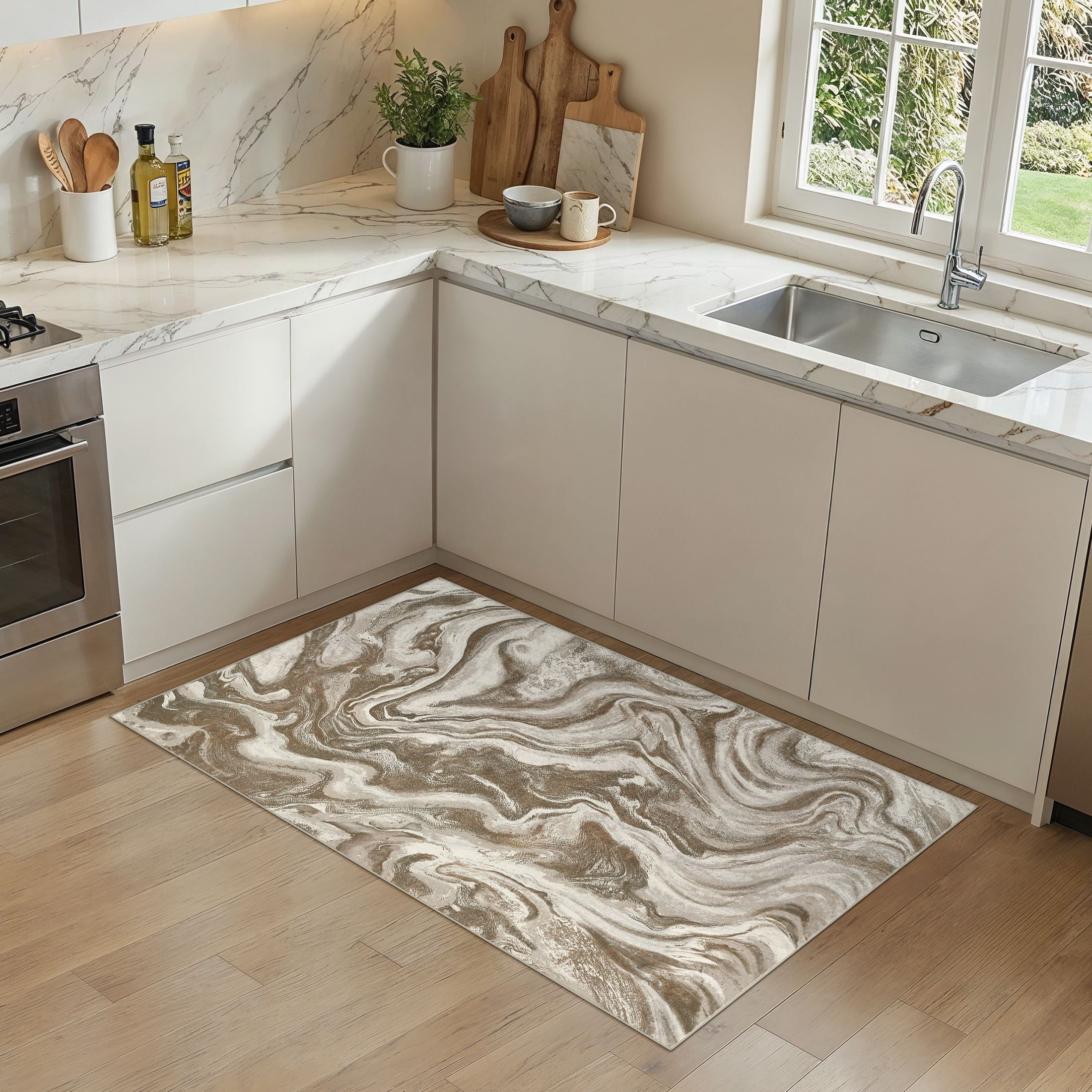 UERMEI 3'x5' Washable Area Rugs for Entryway, Washable Non-slip Soft Indoor Door Mats, Modern Vintage Throw Rug for Bedroom Laundry Room Carpet, Golden Brown