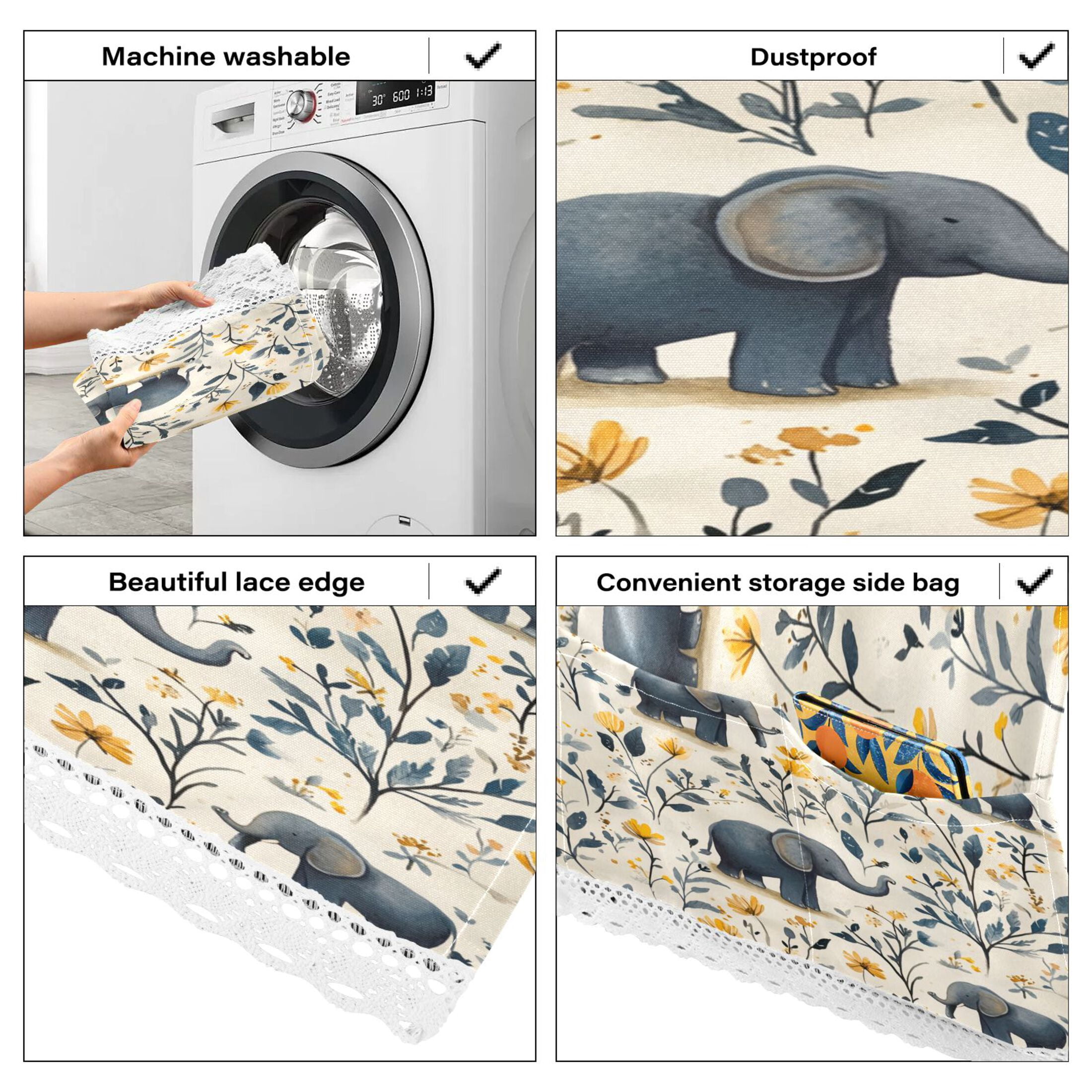 Lovely ElephantsWasher and Dryer Covers Dust-Proof and Oil Resistant Fridge Cover with 4 Storage Pockets Washing Machine Top Cover for Laundry Kitchen Home 51.2 x 22 In