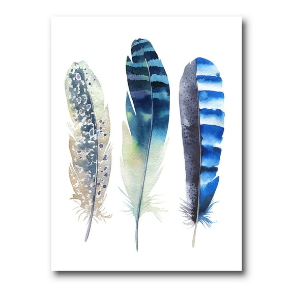 Designart ' Colourful Boho Art Feathers I ' Bohemian & Eclectic Canvas Wall Art Print