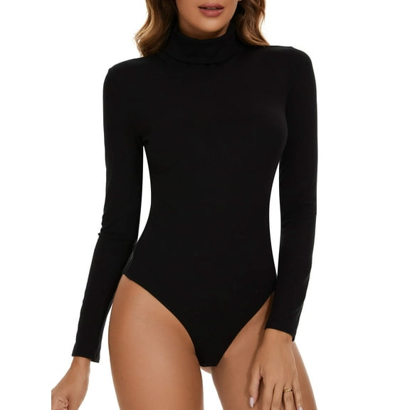 Vaslanda Women's Mock Turtle Neck Long Sleeve Tops Bodysuit Jumpsuit