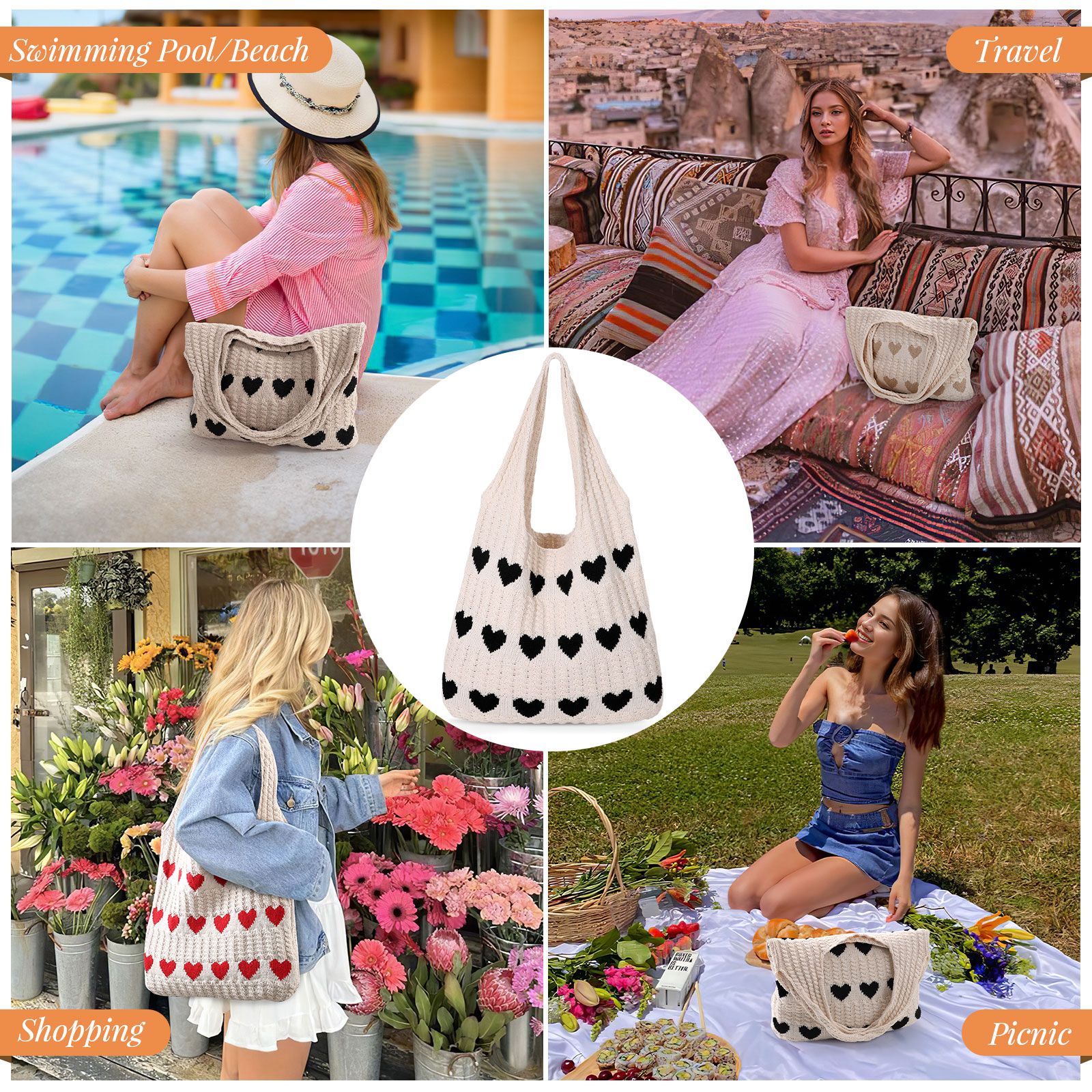 SUOSDEY Crochet Mesh Beach Tote Bag photo 3