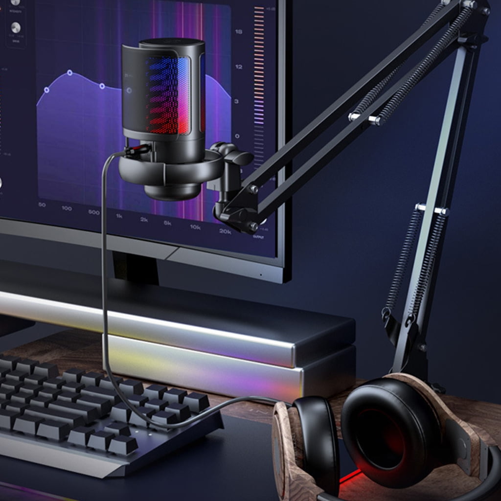 LED Light Gaming Microphone USB Condenser Mic Clip Mount for Desktop and Laptop