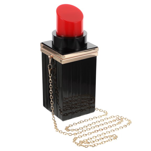 WRITWAA Stylish Black Lipstick Shaped Handbag 1Pc Portable Chain Clutch Multipurpose Small Shoulder Bag