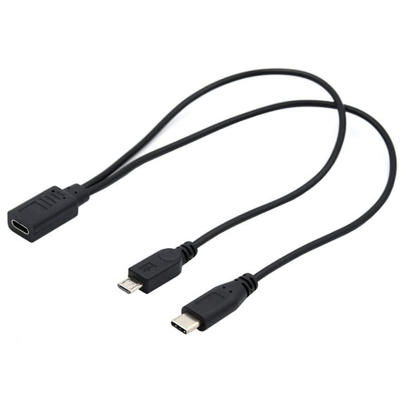 CY Type-C USB-C Female to USB-C Type C USB 3.1 & Micro USB Male Splitter Extension Charge Cable