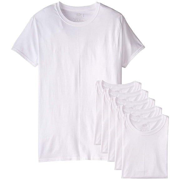 Fruit of the Loom Men's White Crew Neck Undershirts Cotton Tees, 6 Pack