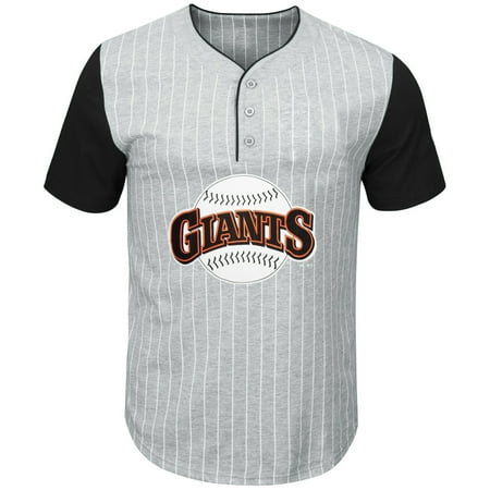 Pinstripe Mlb Jersey - San Francisco Giants Majestic Big & Tall Cooperstown Collection Pinstripe Henley Raglan T-Shirt - Gray/Black