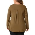 thumbnail image 3 of Agnes Orinda Women's Plus Size Tops Women Long Sleeve Notched Neck Front Pleated T-Shirt Blouses 4X Brown, 3 of 6