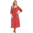 thumbnail image 5 of Women's Soft Striped Robe  3/4 Sleeve Spring & Fall Nightgown with Front Zipper, Pockets for Outdoor and Home, 5 of 7