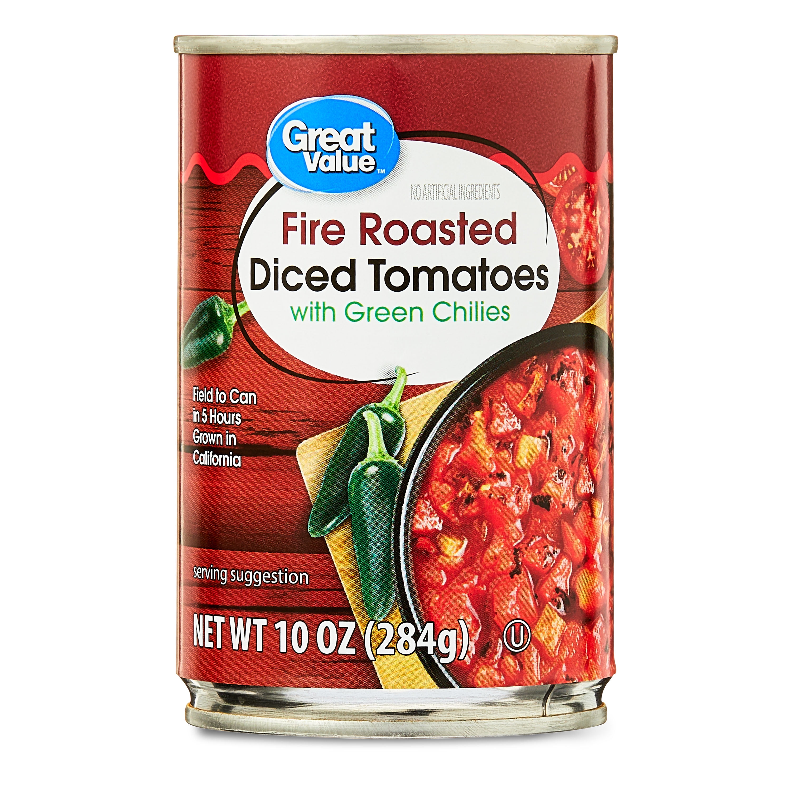 (12 pack) Great Value Fire Roasted Diced Tomatoes with Green Chiles, 10 oz