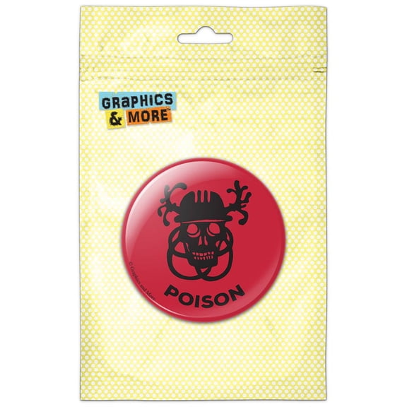 Skull Warning Poison on Red Pinback Button Pin Badge