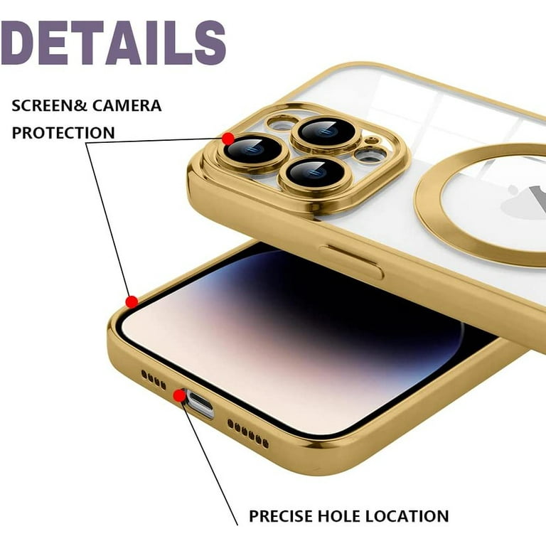 for Apple iPhone 14 Plus 6.7 inch Golden Chrome Frame Transparent Hybrid with Lens Protector Shockproof Bumper Hard Back Phone Case Cover by Xpression