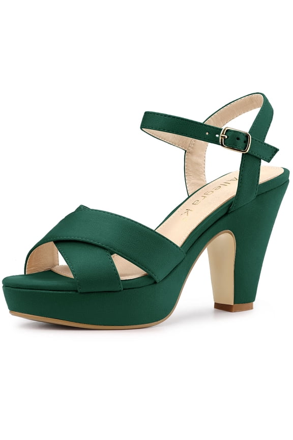 Women's Platform Chunky Heel Ankle Strap Sandals Green 9
