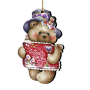 Designocracy Set of 2 Teddy Bear "To Santa North Pole" Wooden Christmas Ornaments 5.5"