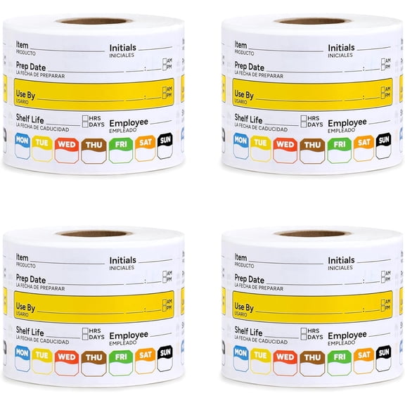 Restaurant Quality Shelf Life Food Rotation Labels Vinyl, 2 x 3 Self-Adhesive Removable Freezer Food Label, Perfect for Reusable Containers, Easy to Remove, Food Safety Date Sticker (4 Pc)