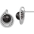 thumbnail image 1 of Sterling Silver S Majestik Rh-Plated 10-11mm Blk Imitat Shell Pearl Cz Earrings (21.5 X 16.4) Made In China qmje137b, 1 of 5
