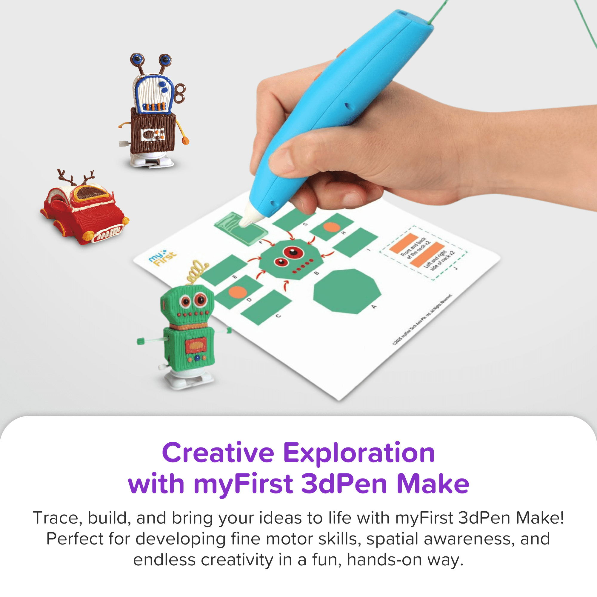 myFirst 3dPen Make Creator Kit, 3D Printing Pen for Kids with 51 PCL Filament Rolls & 15 Templates, Blue
