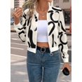 thumbnail image 5 of Women'S Printed Zip Up Jacket Long Sleeve Baseball Collar Crop Coat Outerwear White L, 5 of 8