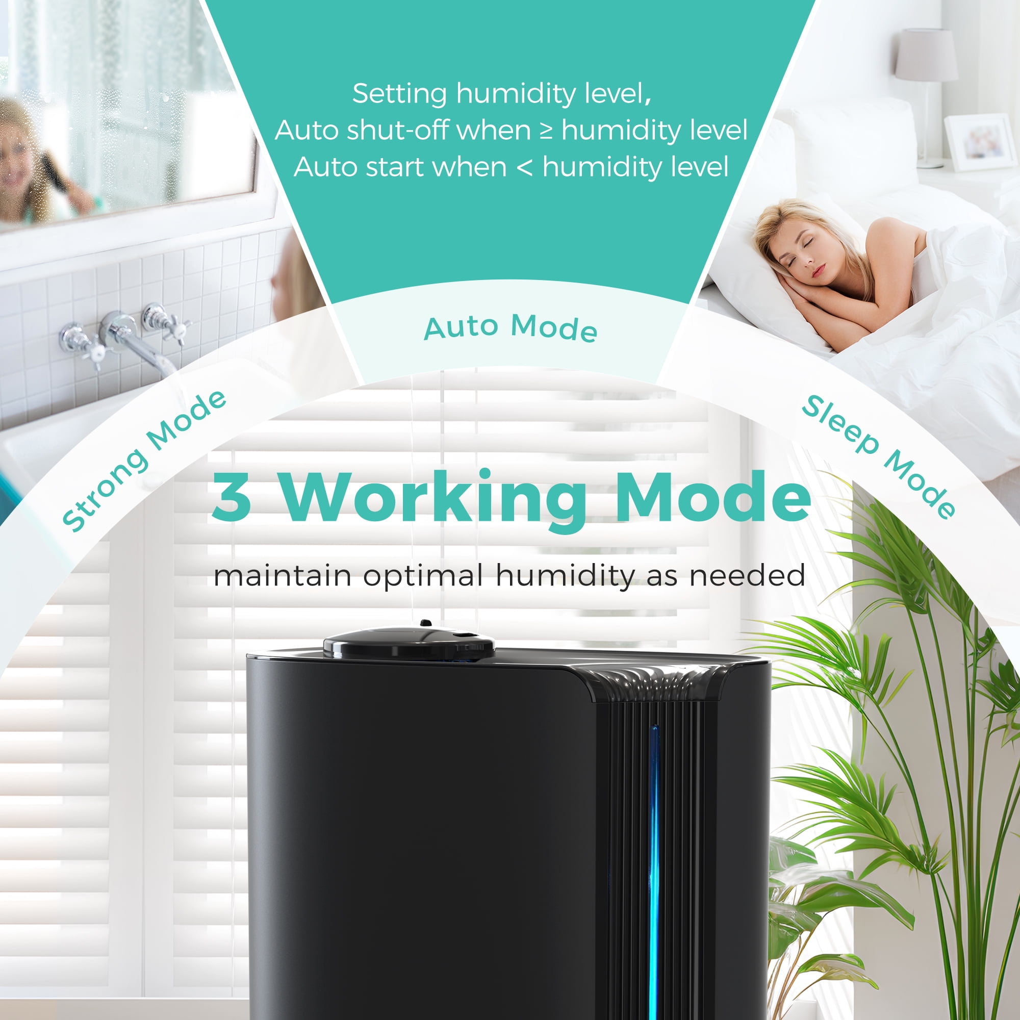 KLOUDIC Top-Fill 6L Cool Mist Large Humidifier for Home Air Vaporizer with Humidistat and Timer