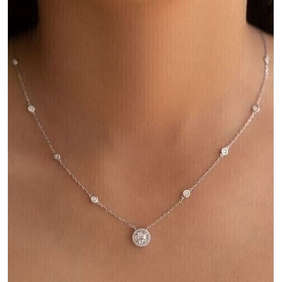 3Ct Round Cut Lab Created Diamond Women's Necklace Pretty Valentiene Gift For Her 14K White Gold Plated 18" 925 Silver