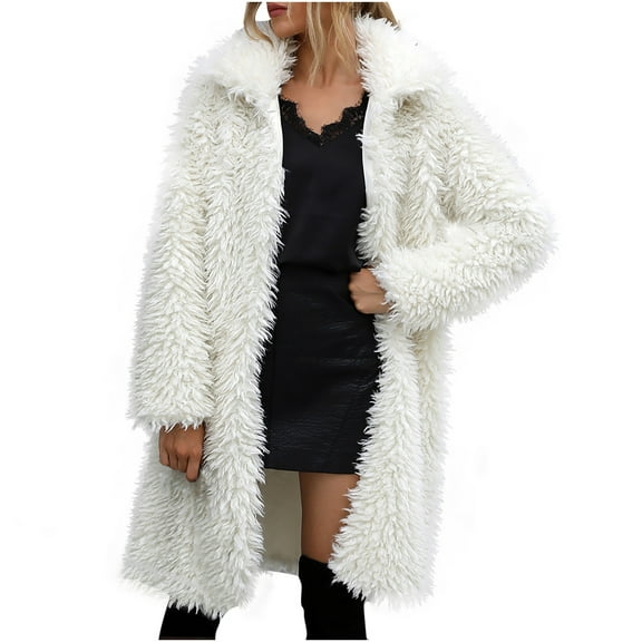 gakvbuo Women Fashion Lapel Solid Color Lamb Hair Keep Warm Long Jacket Coat